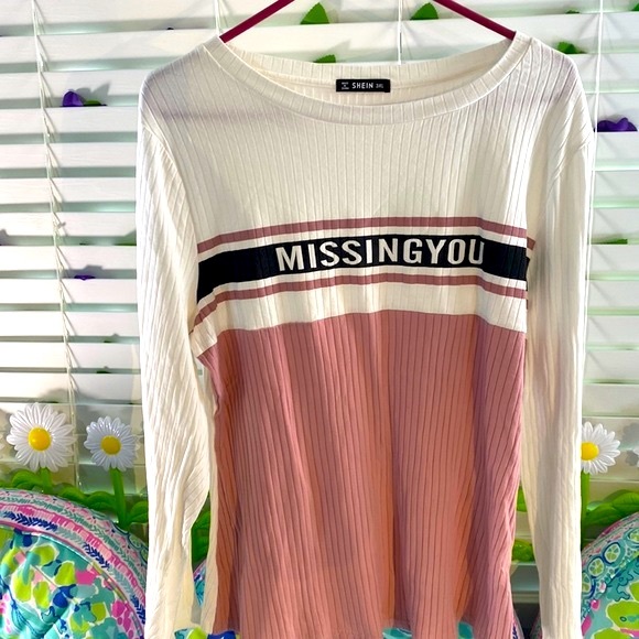 Shein dusty rose and white top with “MISSING YOU” letters on front - Picture 1 of 5